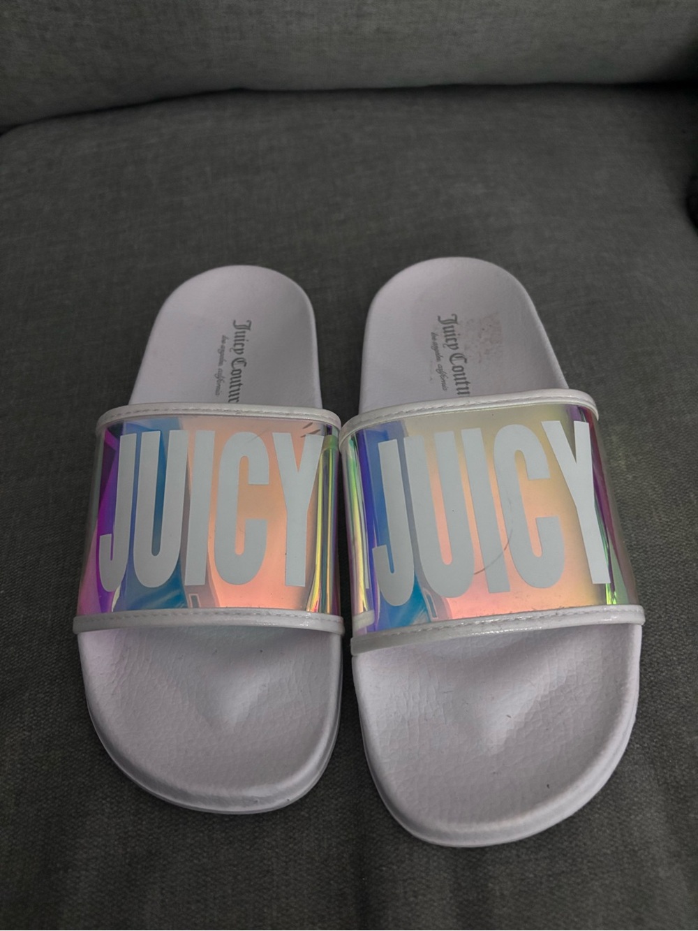 Juicy Couture Holographic White Slide Sandals